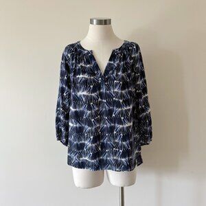 Cynthia Rowley silk blouse silk tunic white blue abstract pattern